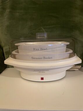 Rival White Automatic Steamer with Rice Bowl & Steamer Basket